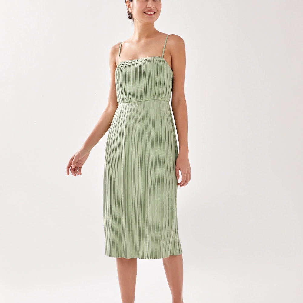 Love Bonito Sage Green Pleated Dress